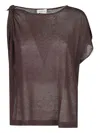 P.a.r.o.s.h Draped-shoulder Linen Knitted Top In Brown