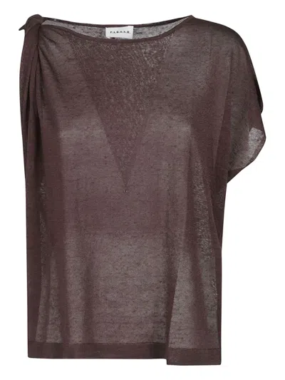 P.a.r.o.s.h Draped-shoulder Linen Knitted Top In Brown