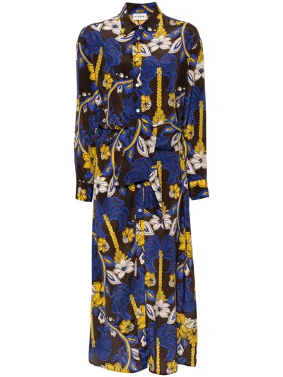 P.a.r.o.s.h Draped Silk Shirt Dress In Blue
