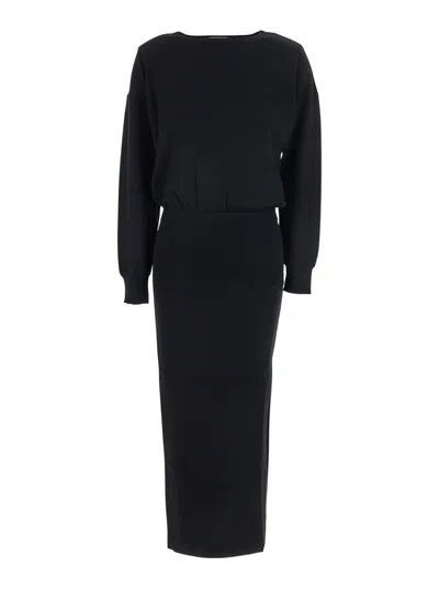 P.a.r.o.s.h . Draped Waist Wool Dress In Black