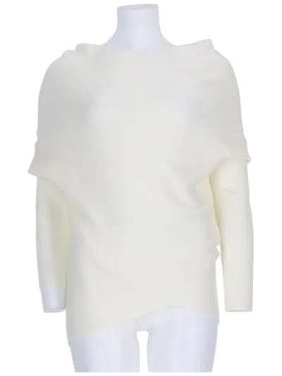 P.a.r.o.s.h Draped White Wool Sweater With Ribbed Long Sleeves