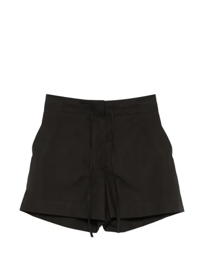 P.a.r.o.s.h Black Mid Rise Drawstring Cotton Shorts In Brown
