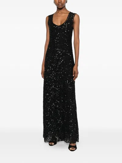P.a.r.o.s.h Sequin-embellished Sleeveless Maxi Dress In Black