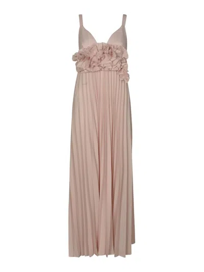 P.a.r.o.s.h Pleated Long Dress In Nude & Neutrals