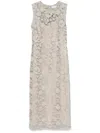 P.a.r.o.s.h Light Grey Lace Midi Dress In Beige