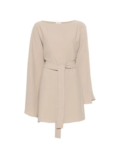 P.a.r.o.s.h Beige Boat Neck Mini Dress In Neutral