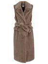 P.a.r.o.s.h Parosh Eco Fur Vest With Pointed Lapels And Belt In Brown