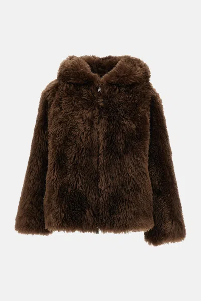 P.a.r.o.s.h Eco-fur Jacket With Hood In Brown