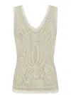 P.a.r.o.s.h Beige Top With Drop Neckline And All-over Applied Motif In Lace Woman In White