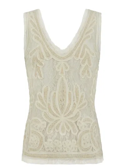 P.A.R.O.S.H ECRU LACE TANK TOP