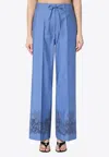 P.a.r.o.s.h Elastic-waist Pants With Floral-embroidery In Blue