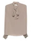 P.a.r.o.s.h Embellished-cuffs Bow-neck Blouse In Brown
