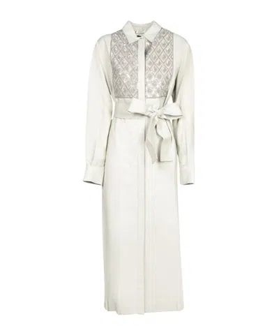 P.a.r.o.s.h . Embellished Long-sleeved Shirt Dress In White