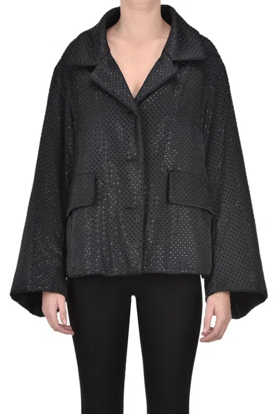 P.a.r.o.s.h Single-breasted Crystal-embellished Cropped Blazer In Black