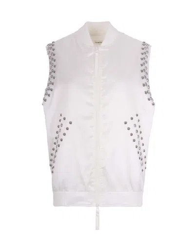 P.a.r.o.s.h Parosh Embellished Zip-front Bomber Vest In Panna