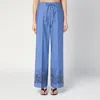 P.a.r.o.s.h Elastic-waist Pants With Floral-embroidery In Blue