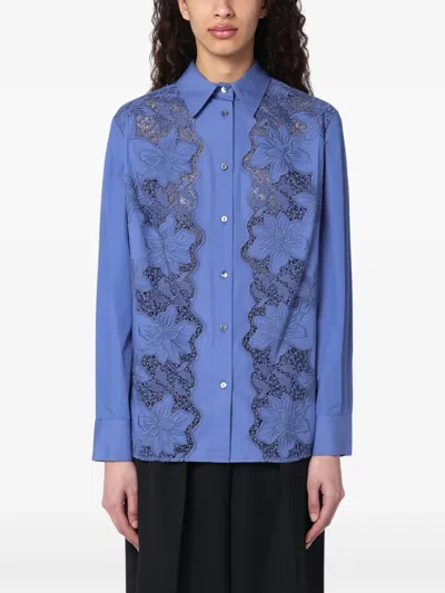 P.a.r.o.s.h Long-sleeved Shirt With Floral-embroidery In Blue