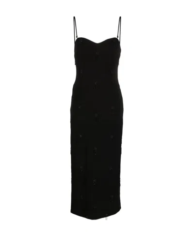 P.a.r.o.s.h Embroidered Crepe Midi Dress In Black