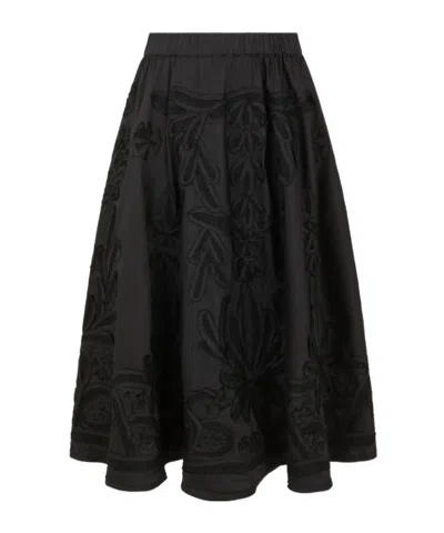 P.a.r.o.s.h Embroidered-flowers Midi Skirt In Black
