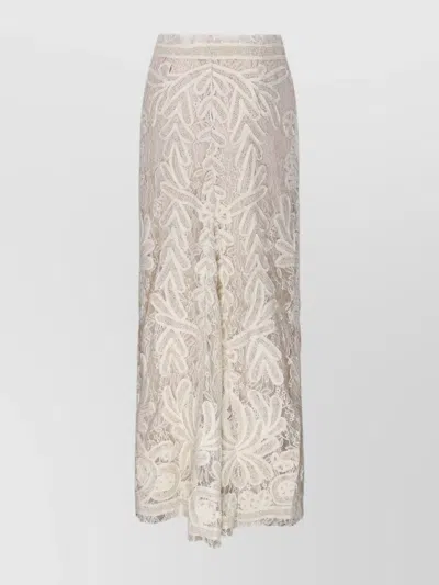 P.a.r.o.s.h Embroidered Lace Overlay Scalloped Sheer Skirt In Beige
