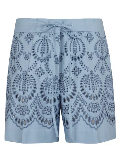 P.a.r.o.s.h Embroidered Light Blue Shorts With Adjustable Drawstring Waist