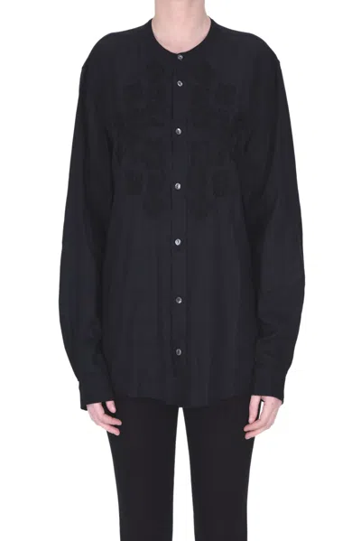 P.a.r.o.s.h Embroidered Linen Shirt In Black