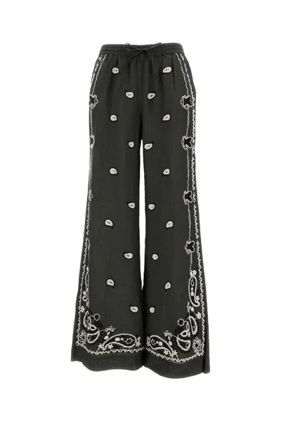 P.a.r.o.s.h Embroidered Linen Trousers With Wide Leg In Gray