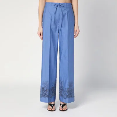 P.a.r.o.s.h Elastic-waist Pants With Floral-embroidery In Blue
