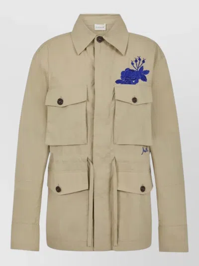 P.a.r.o.s.h Embroidered Shirt Jacket Collared Neck Pockets In Neutral