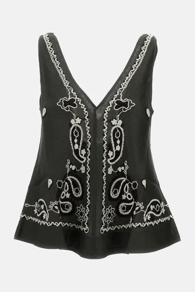 P.a.r.o.s.h Embroidered V-neck Top In Black