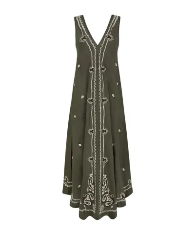 P.a.r.o.s.h Embroidery V-neck Maxi Dress In Green