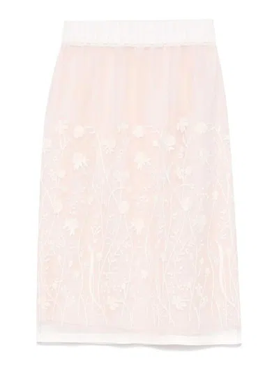 P.a.r.o.s.h Sorgente Floral-embroidered Midi Skirt In Green