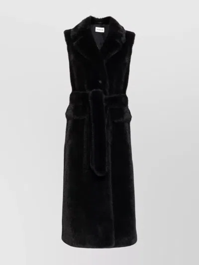 P.a.r.o.s.h Faux-fur Belted Coat Notched Collar In Black