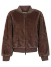P.a.r.o.s.h . Faux Fur Bomber Jacket With Textured Appearance And Ribbed Details In Brown