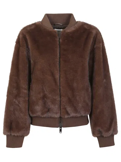 P.a.r.o.s.h . Faux Fur Bomber Jacket With Textured Appearance And Ribbed Details In Brown