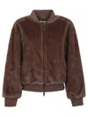 P.a.r.o.s.h . Faux Fur Bomber Jacket With Textured Appearance And Ribbed Details In Brown