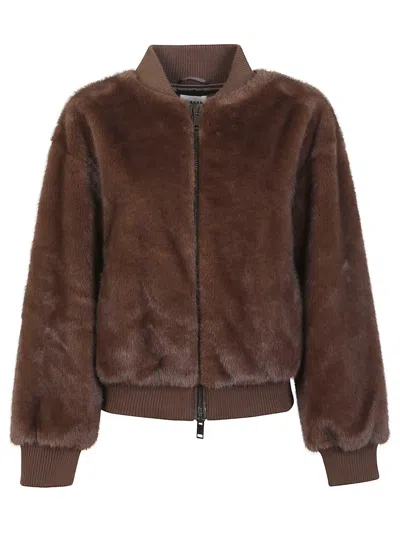 P.A.R.O.S.H FAUX FUR BOMBER JACKET WITH TEXTURED APPEARANCE AND RIBBED DETAILS