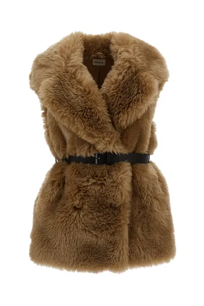 P.a.r.o.s.h Faux Fur Double-breasted Long Vest In Brown