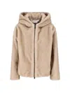 P.a.r.o.s.h Faux Fur Hooded Jacket With Wide Sleeves And Cropped Silhouette In Gold