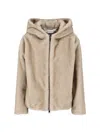 P.a.r.o.s.h Faux Fur Hooded Jacket With Wide Sleeves And Cropped Silhouette In Gray