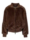 P.a.r.o.s.h . Faux Fur Bomber Jacket With Textured Appearance And Ribbed Details In Brown