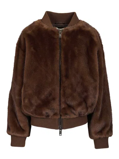 P.A.R.O.S.H FAUX FUR JACKET JACKETS BROWN