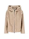 P.a.r.o.s.h Faux Fur Hooded Jacket With Wide Sleeves And Cropped Silhouette In Neutral