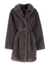 P.a.r.o.s.h Faux Fur Short Coat With Belted Waist In Brown