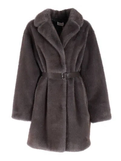 P.A.R.O.S.H FAUX FUR SHORT COAT WITH BELTED WAIST