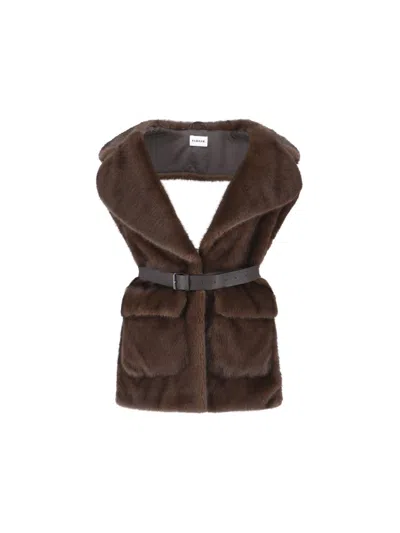 P.A.R.O.S.H FAUX FUR VEST - BROWN