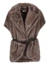 P.a.r.o.s.h Parosh Faux Fur Vest With Lapel Collar And Tone-on-tone Belt In Brown