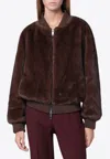 P.a.r.o.s.h . Faux Fur Bomber Jacket With Textured Appearance And Ribbed Details In Brown