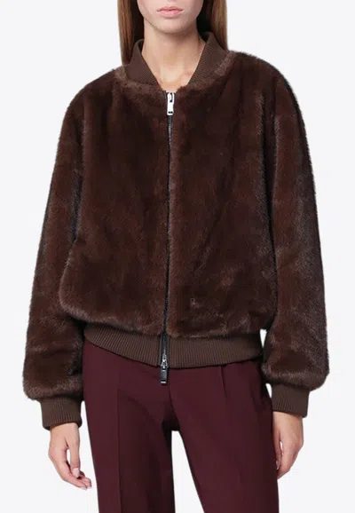 P.a.r.o.s.h Faux-fur Zip-up Bomber Jacket In Brown