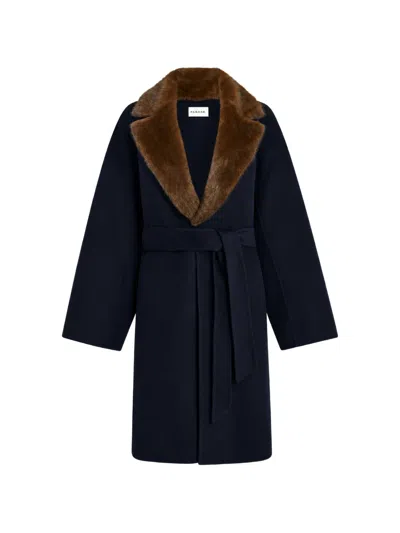 P.a.r.o.s.h Faux-fur Collar Belted Coat In Blue